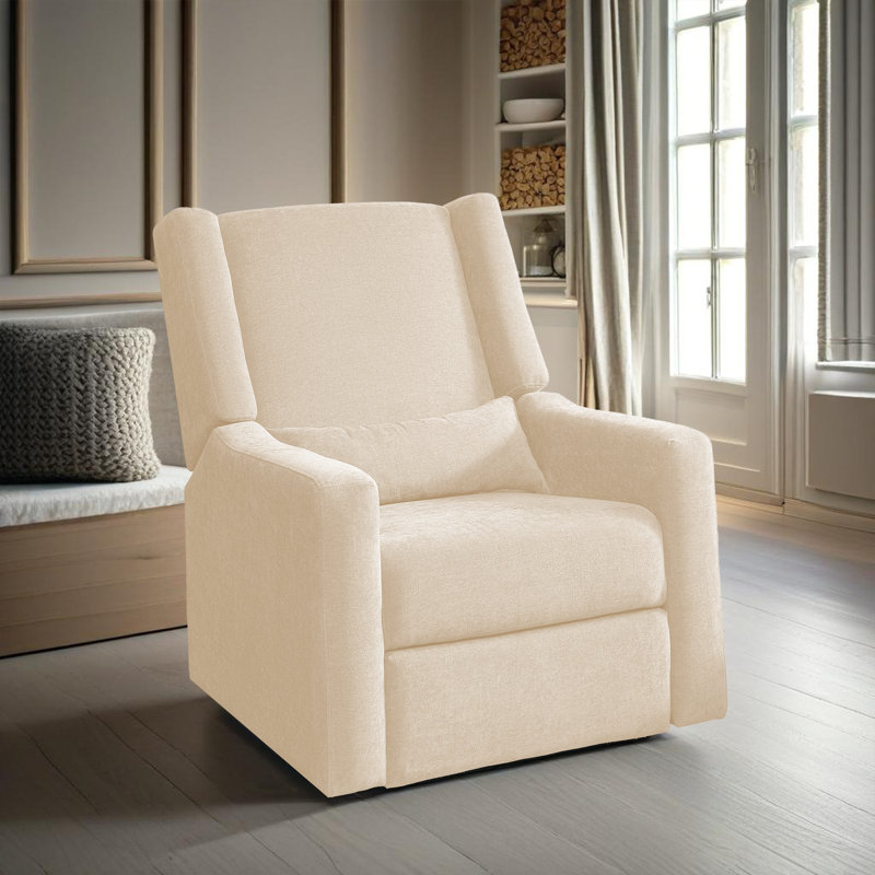 Cutlor Luxury Power Motion Recliner Swivel Glider Upholstered Reclining Sofa Chair with Lumbar Support Latitude Run Body Fabric Cream Linen
